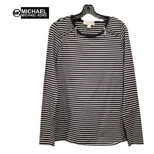 MICHAEL Michael Kors Nautical Striped Zip Shoulders NEW NAVY Top M